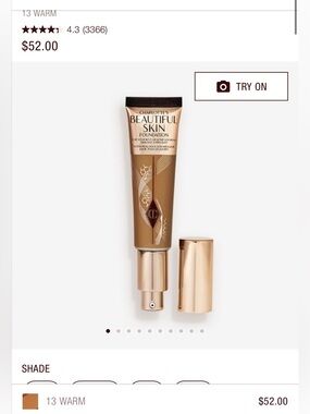New! Charlotte Tilburry Beautiful Skin Foundation  13 warm chaud